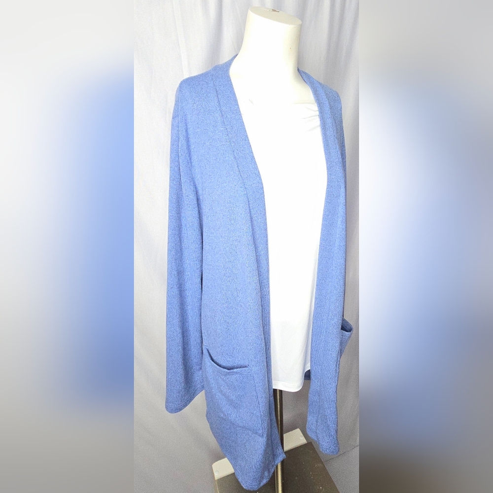 QIXING Heather Blue Open Front Soft‎ Cardigan Sweater with Pockets Size M NWT